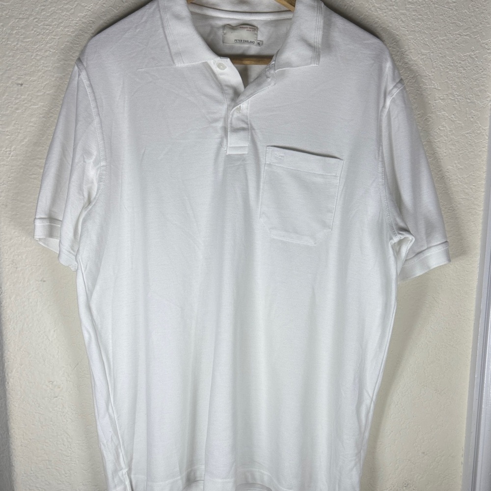 Peter England White Polo Shirt with Chest Pocket